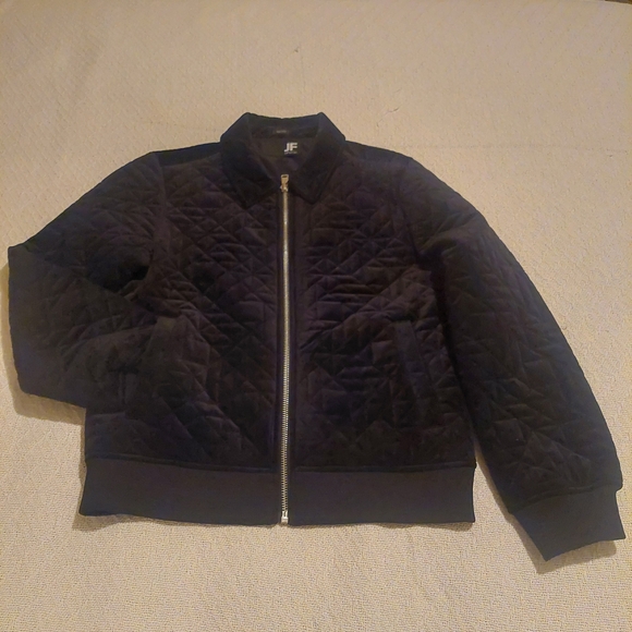 JF J.Ferrar Black Quilted Velvet Bomber Jacket - Picture 1 of 7
